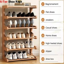 6-Tier Bamboo Shoe Rack Stand Natural Wooden Shoe Storage Shelf for Hallway Home