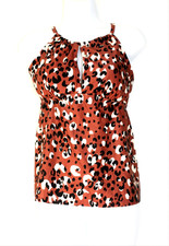 NWT KONA SOL Tankini Swimsuit Top Cream Black Terracotta Animal Print XL 16 02