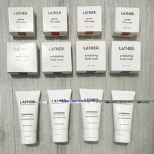 Lather Lotion Exfoliating Body Soap & Gentle Face Soap Lot of 12 trial size