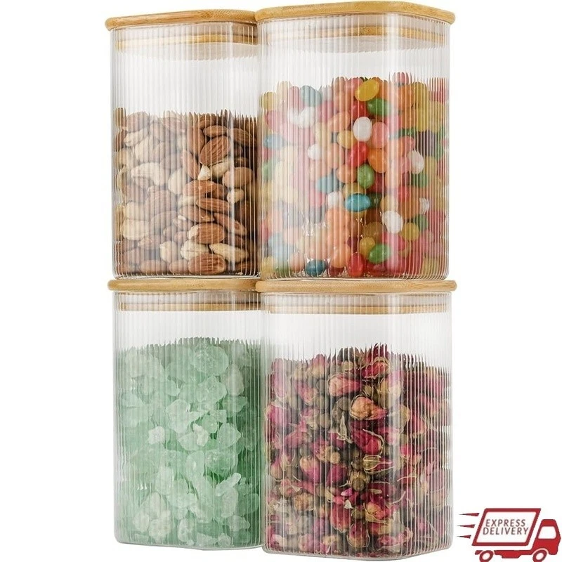 Airtight Thickened Glass Storage Jars W/ Bamboo Lids Kitchen & Food Storage New
Opens in a new windo