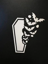 Spooky Coffin with Bats Sticker Halloween Decal Car Truck Window Vinyl