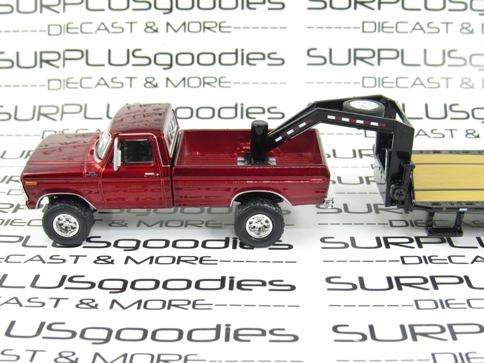 Camioneta Ford F-250 F250 1977 Greenlight 1:64 suelta roja rubí con remolque cuello de ganso Foto 3 de 4