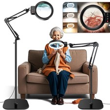 30X 10X Large Floor Magnifying Glass with Light and Stand,72 LED Adjustable H...