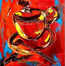 COFFEE ABSTRACT ARTWORK DECO canvas painting  Original Oil Painting  4y65