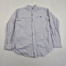 Camicia RALPH LAUREN 10-12 anni bianca uomo 100% cotone logo ricamato a quadri