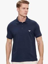 Image of Emporio Armani Mercerised Men's Navy Blue Polo T-shirt with Micro Eagle