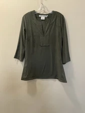 Gretchen Scott Faux Suede Tunic Popover Goddess Size Medium Green 3/4-Sleeve
