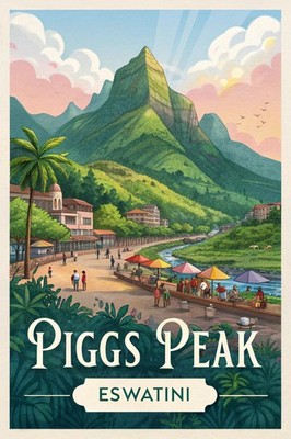 Vibrant Piggs Peak Eswatini - Reiseposter exotisches afrikanisches Stadtbild A1-A4 Poste