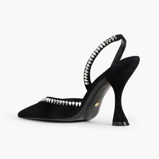 STUART WEITZMAN Crystal Embellished Black Suede Slingback Pumps Size 6.5