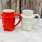Frankoma Pottery Uncle Sam Toby Mug 1976 Centennial, #600, Red/white LOT of 2