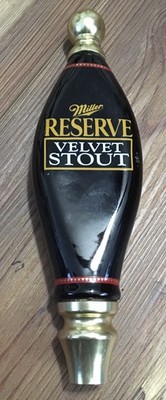 Miller Reserve Velvet Stout Beer Tap Handle Keg Black Porcelain 8 1/2''  2-sided