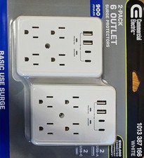 Commercial Electric Surge Protector, 6 Outlets, USB-A  USB-C Ports, White