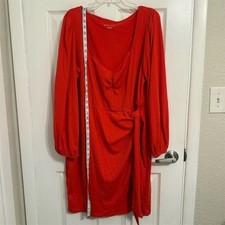 Ava & Viv Women's 1X Orange Textured Wrap Dress Balloon Sleeves