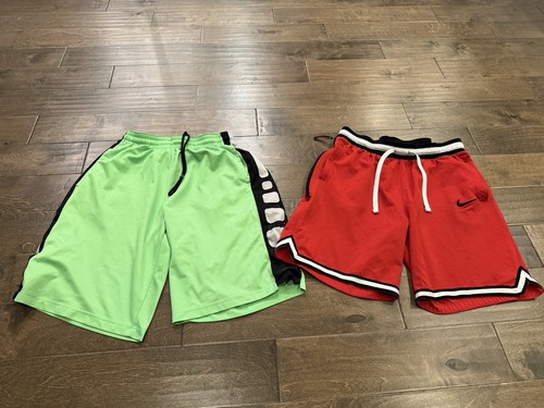 Lot Of 2 Nike Red Neon Green Athletic Basketball Shorts Mixed Bundled Size L - Picture 4 of 6