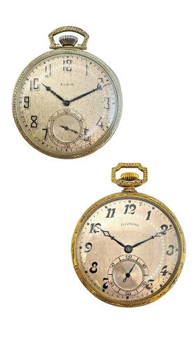 Antique 1925 Illinoius & Elgine Y&W Gold Filled Mechanical Pocket Watche Set