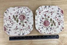 Johnson Bros England Square Salad Plates Lot of 2 Pink Red Rose Chintz Ironstone