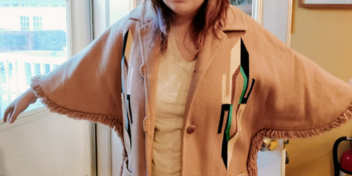 Vintage 1950/60s Ortega Chimayo Fringe Shawl 100% Wool Coat Southwestern Size XL