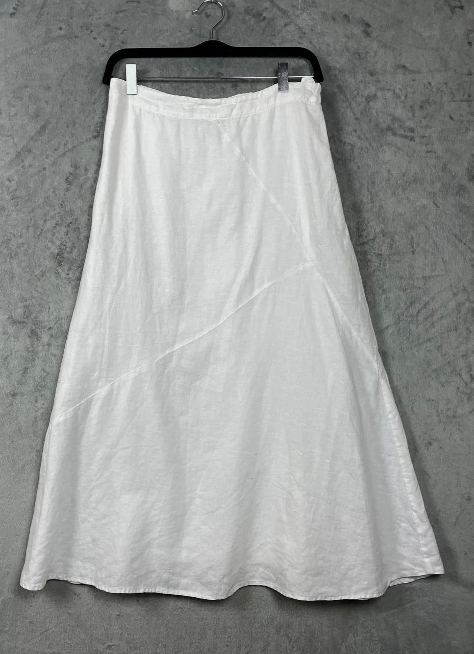 J.JILL Linen White A Line Minimalist Coastal Structured Elastic Back Waist Skirt