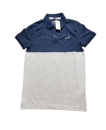 NWT Hollister California Epic Flex Stretch Polo Shirt Size XSmall Navy & Gray