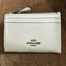 Coach Zip Wallet Bone Logo Leather Coin ID Card Case Missing Key Ring Tiny Spot