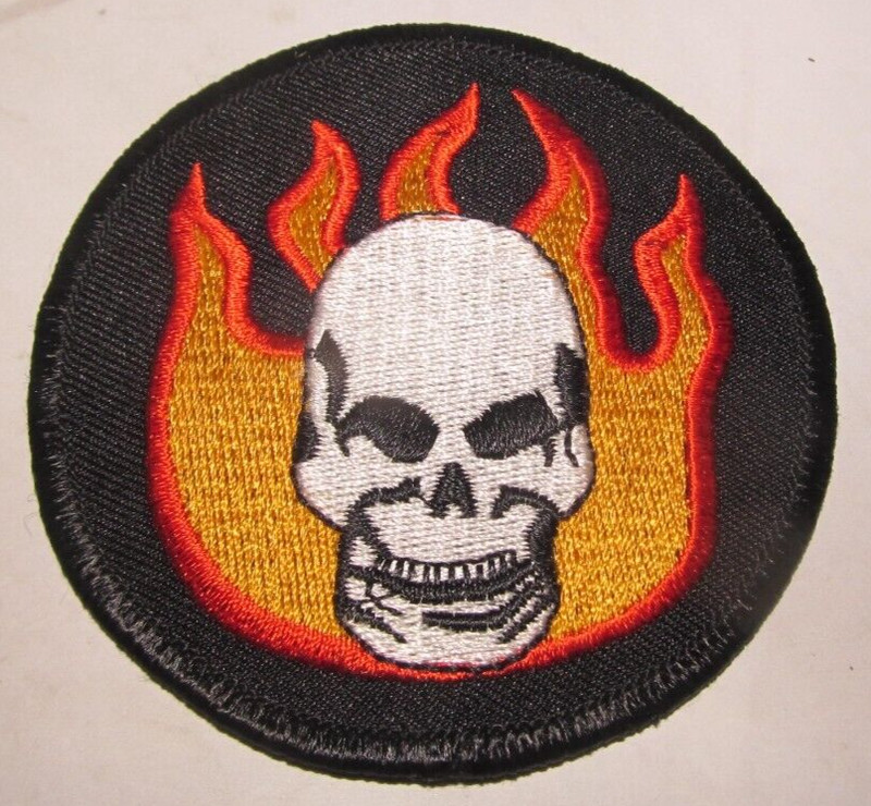 SKULL AND FLAMES PATCH chopper motorcycle biker patches vintage tattoo art