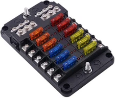 12-Way Car Fuse box with cover LED Indicator For Cars, RV, Bus, Yacht, Boat     