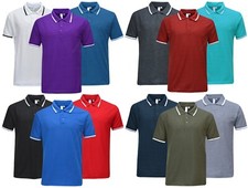 Mens Short Sleeve Polo Shirt Plain Pique Single/Double Tipping Collar M - 3XL