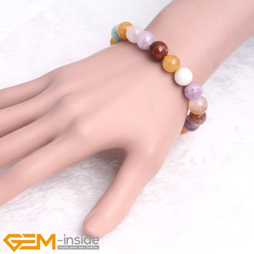 Natural Gemstone Round Beaded Beads Reiki Healing Elastic Bracelet Jewelry 7.5'' - Foto 4 di 36