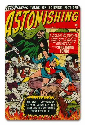 ASTONISHING COMIC BOOK COVER PAGE 18'' HEAVY DUTY USA MADE METAL ADVERTISING SIGN
