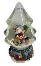Glass Tree Shaped Musical Snow Globe Santa And Reindeer SEE PICS Christmas Works