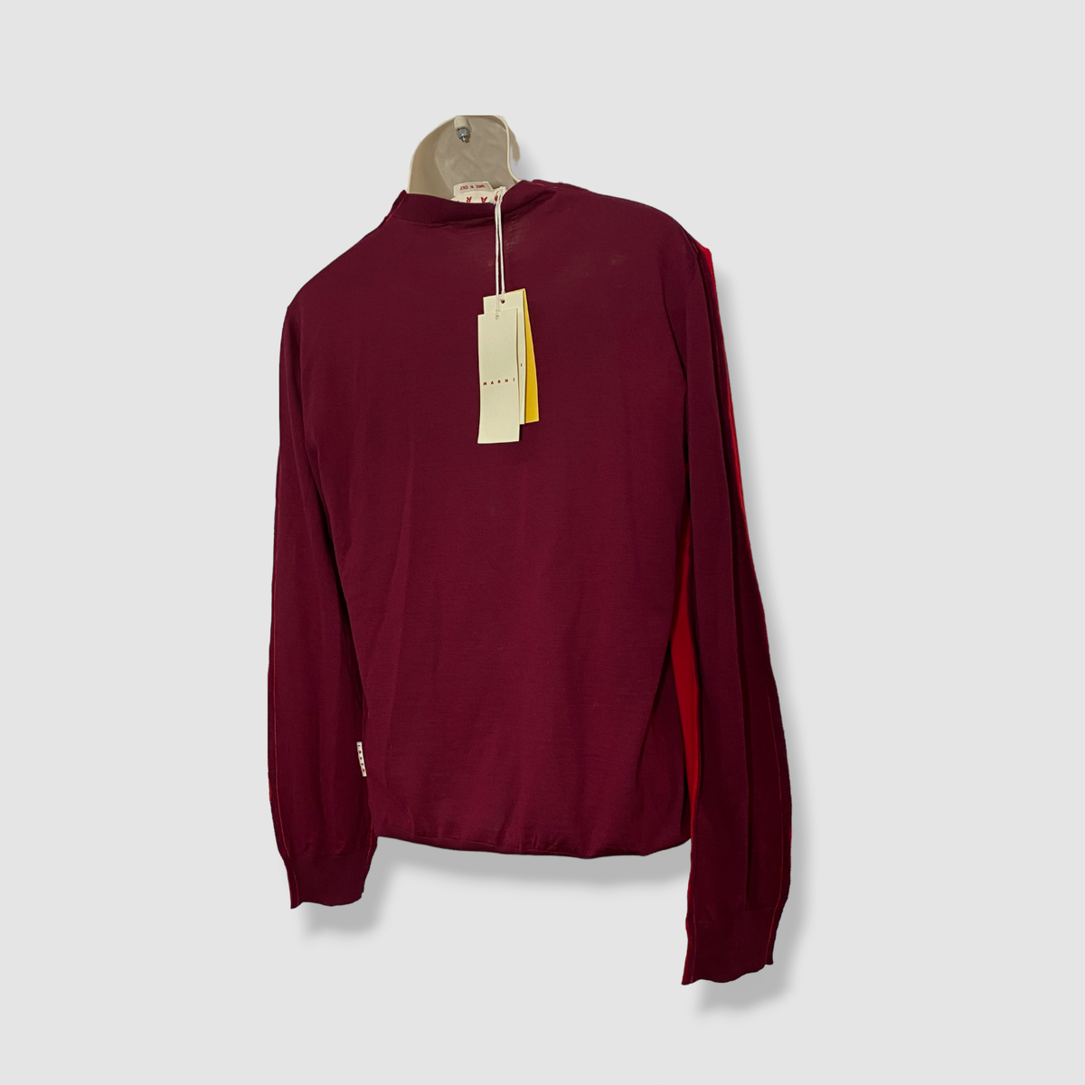 $790 Marni Men Red Bicolor Wool Long Sleeve Pullover Sweater