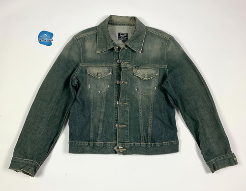 Gas jacket jeans giacca denim vintage destroyed M grigio uomo donna usato T8910 - Picture 8 of 9
