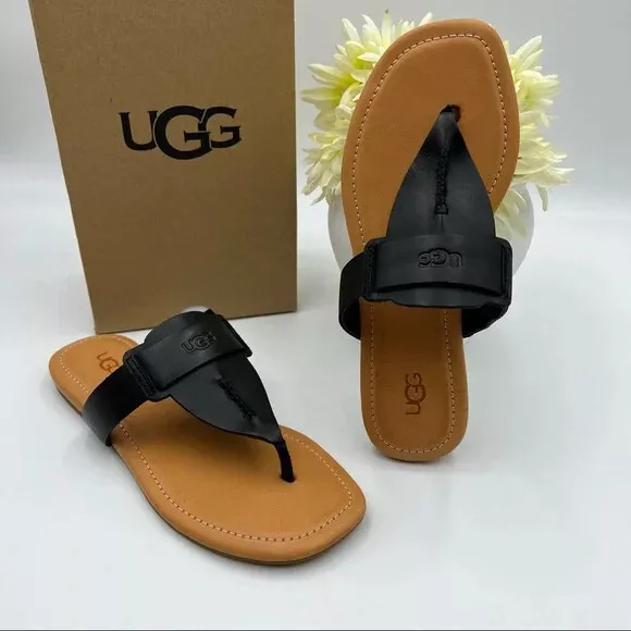 UGG Sandals Womens 7 Bria Braided Thong Flip Flop Flats 1006873 Gray Leather