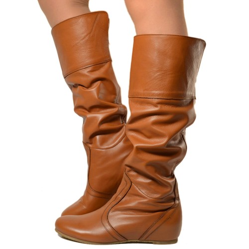 Stivali Donna Alti Camperos con Zeppa Interna Pelle Cuoio MADE IN ITALY  Giada | eBay