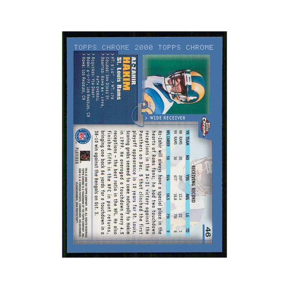 2000 Topps Chrome Az-Zahir Hakim St. Louis Rams #46 - Image 2 of 3
