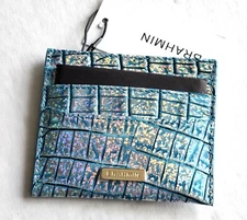 BRAHMIN CHERYL ARCTIC BLUE MELBOURNE LEATHER CREDIT CARD CASE SLIM WALLET NWT