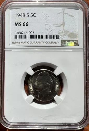 1948 S NGC MS66 Jefferson Nickel 5c