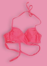 Victoria's Secret M Bikini Top Neon Pink Halter Swim Beach Pool bright Wrap
