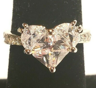 SR Heart Engagement Anniversary Commitment Ring CZ, Platinum, Size 7.5