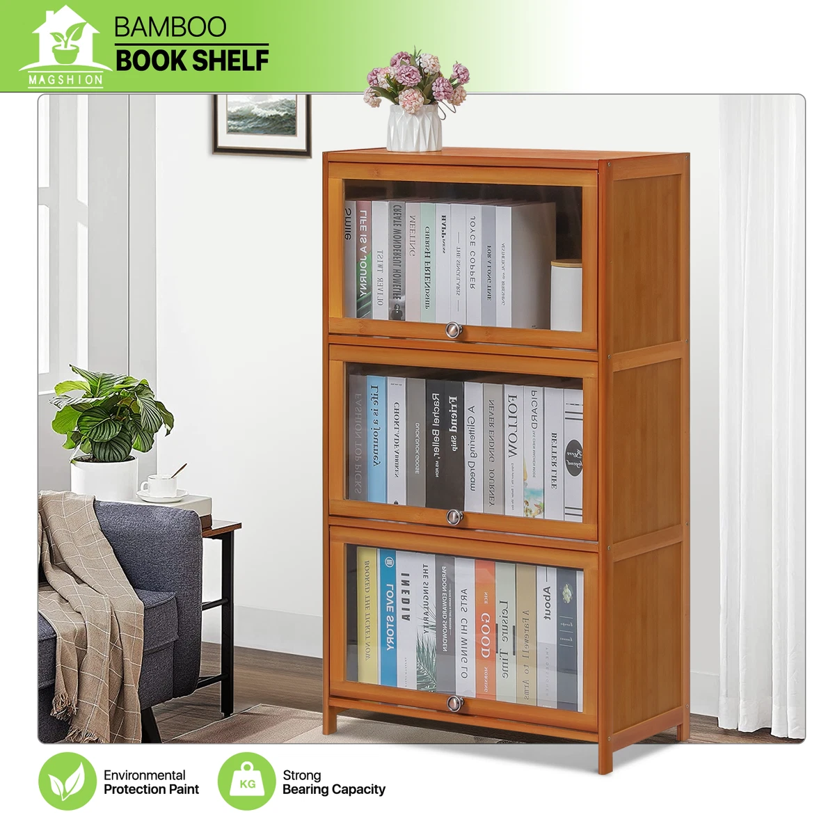 Bamboo wood type 2024 book shelf rack