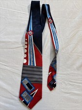 Vintage USA Mens Jaquard Necktie Red White & Blue Made In USA Patriotic