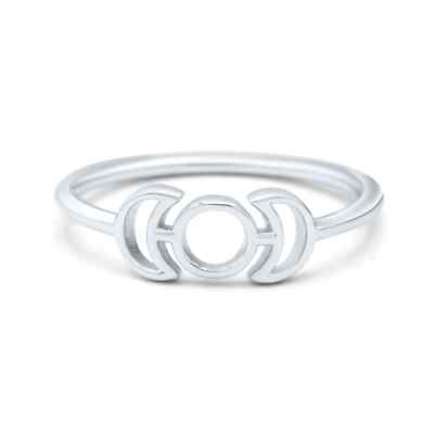 5.9mm Double Moon Phases Triple Goddess Oxidized Band 925 Sterling Silver