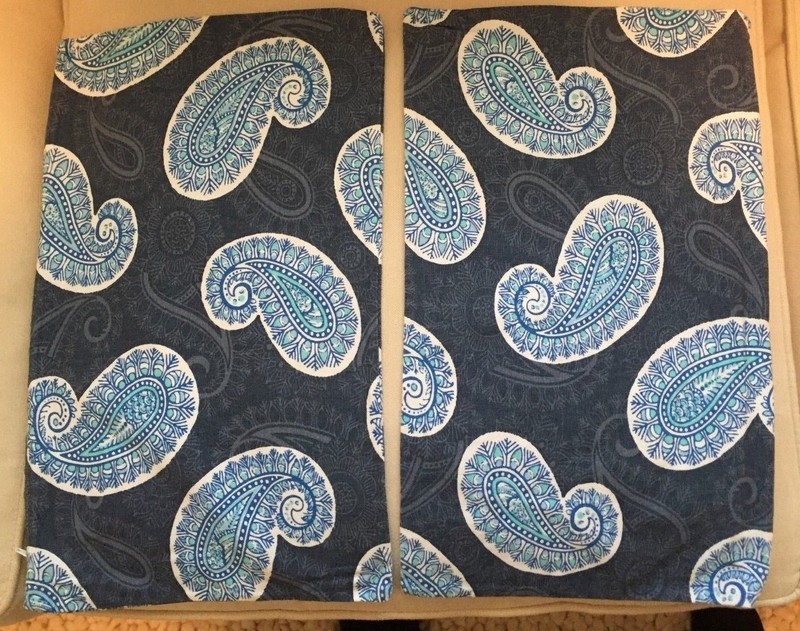Set of 2 Peru Denim and Cobalt Blue Paisley Lumbar Pillow Covers 12" x 19" 