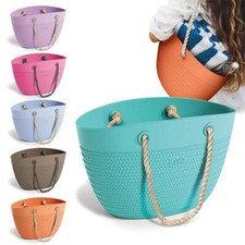 Borsa mare Linda bag plastica effetto vimini impermeabile spiaggia corda teli