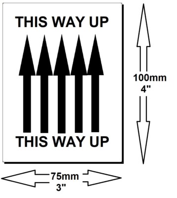 THIS WAY UP PFEIL Verpackung Etiketten Aufkleber auf Rolle 100x75mm (4''x3'') GROß