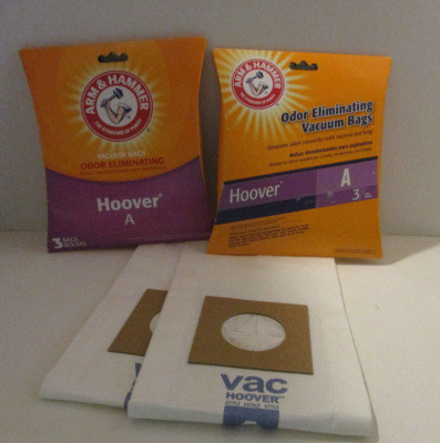 8 Type A Hoover Vacuum Bags 2 pkgs of 3 bags Arm & Hammer Odor Elim 2 extra bags