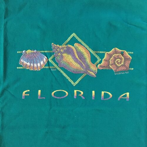 Vintage 1997 Florida Seashells Damen T-Shirt Single Stitch Teal Green Large - Bild 3 von 12