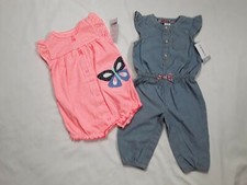 Lot of 2 Carters 6 Mo. Girls Striped BODYSUIT and one piece ROMPER