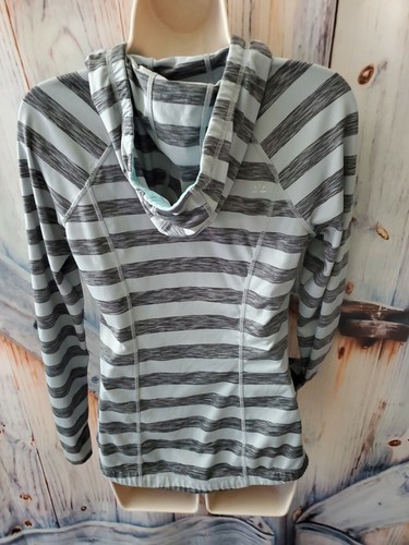 Women's Sz S Gray Striped Hoodie Baby Blue Zipper Jogging Active Jacket Lukka - Picture 5 of 9