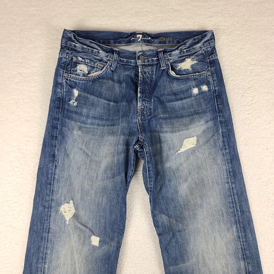 7 For All Mankind Jeans Mens 33x32 Blue Relaxed Straight Medium Wash Denim - Image 2 of 4